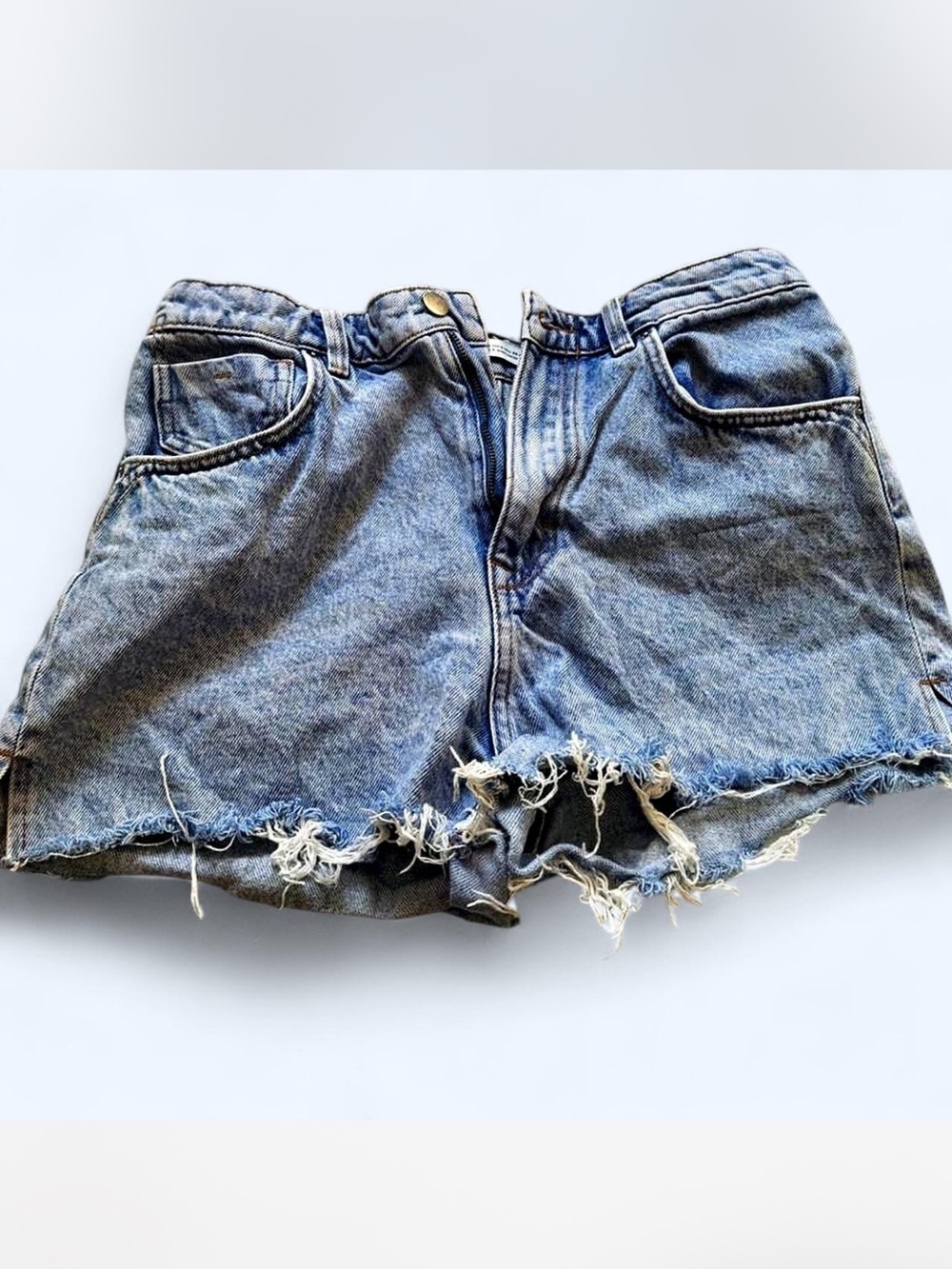 Zara Distressed Denim Jean Shorts - Faded Blue